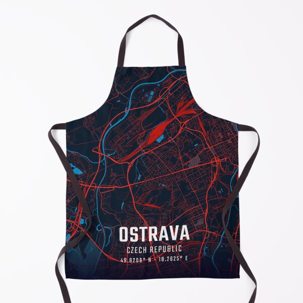 Item preview, Ostrava Red & Blue Minimalist Map designed and sold by HomeLivingCo.