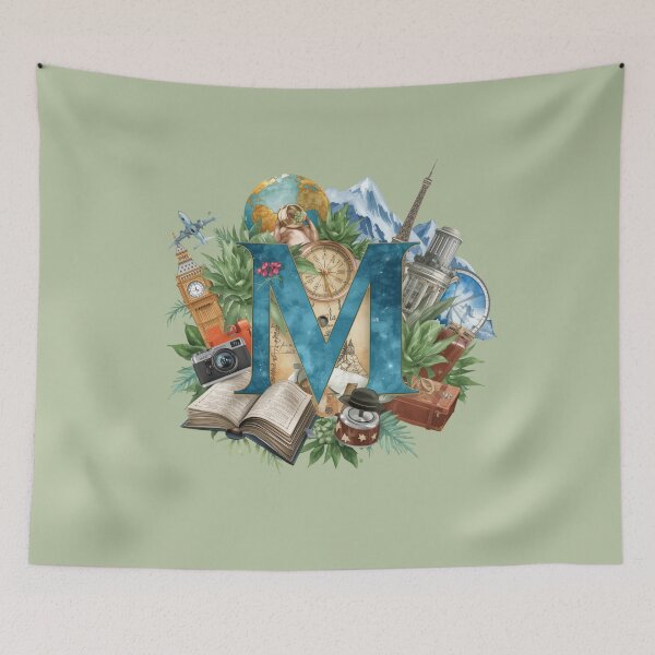 Item preview, Copy of Adventure Awaits – Vintage Travel Letter M Monogram | Wanderlust Globe & Airplane Design for Explorers and Dreamers designed and sold by AmenAlways.