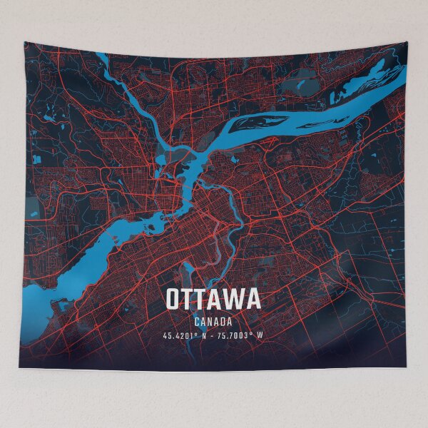 Item preview, Ottawa Red & Blue Minimalist Map designed and sold by HomeLivingCo.