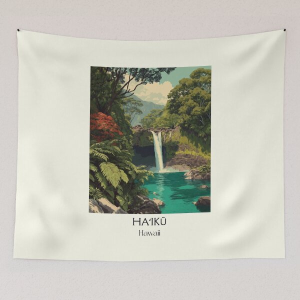 Item preview, Haiku Maui Rainforest Waterfall Art Print designed and sold by TuncGK.