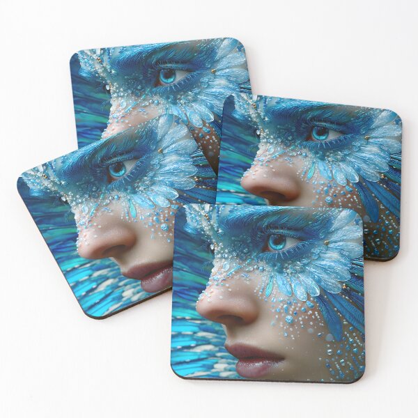 Item preview, Mesmerizing Blue Feathered Fantasy Portrait Artwork designed and sold by Artessie.
