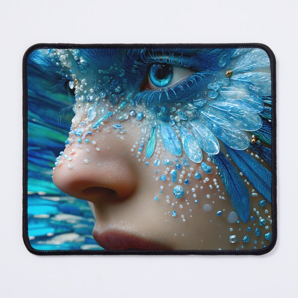 Item preview, Mesmerizing Blue Feathered Fantasy Portrait Artwork designed and sold by Artessie.