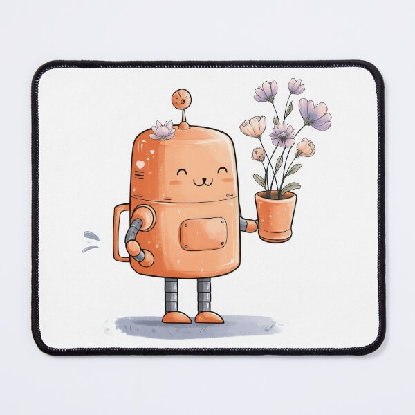 Item preview, Adorably Cheerful Robot Gifting Blooming Flowers Whimsical Watercolor Illustration Design designed and sold by ModNoy.