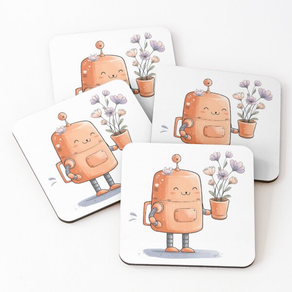 Item preview, Adorably Cheerful Robot Gifting Blooming Flowers Whimsical Watercolor Illustration Design designed and sold by ModNoy.
