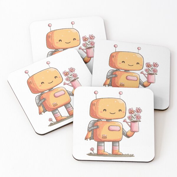 Item preview, Adorable Kawaii Orange Robot Gardener with Pink Flowers and Watering Can | Sweet Nurturing Bot Design for Tech Enthusiasts, Gardeners, and Kids designed and sold by ModNoy.