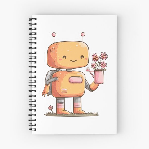 Item preview, Adorable Kawaii Orange Robot Gardener with Pink Flowers and Watering Can | Sweet Nurturing Bot Design for Tech Enthusiasts, Gardeners, and Kids designed and sold by ModNoy.