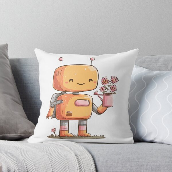 Item preview, Adorable Kawaii Orange Robot Gardener with Pink Flowers and Watering Can | Sweet Nurturing Bot Design for Tech Enthusiasts, Gardeners, and Kids designed and sold by ModNoy.