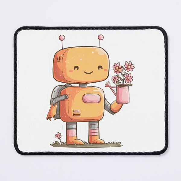 Item preview, Adorable Kawaii Orange Robot Gardener with Pink Flowers and Watering Can | Sweet Nurturing Bot Design for Tech Enthusiasts, Gardeners, and Kids designed and sold by ModNoy.
