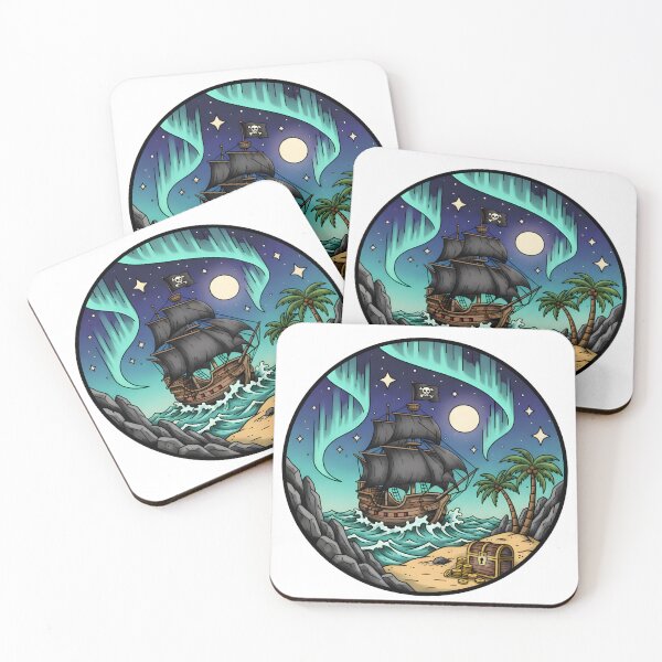 Item preview, Pirate Ship and Treasure Island Under Aurora Borealis Circular Graphic designed and sold by NewYorkColours.