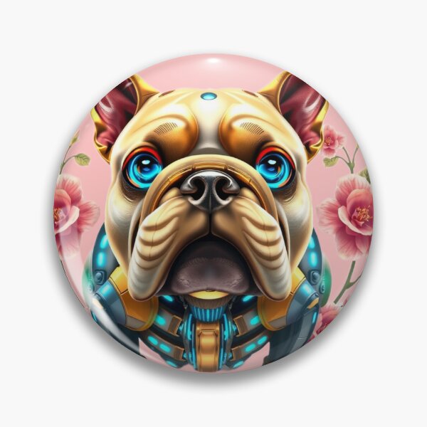 Item preview, Cute Cybernetic Bulldog with Pink Camellia Flowers | Futuristic Dog Art designed and sold by Naturalite19.