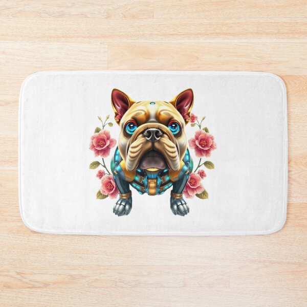 Item preview, Cute Cybernetic Bulldog with Pink Camellia Flowers | Futuristic Dog Art designed and sold by Naturalite19.