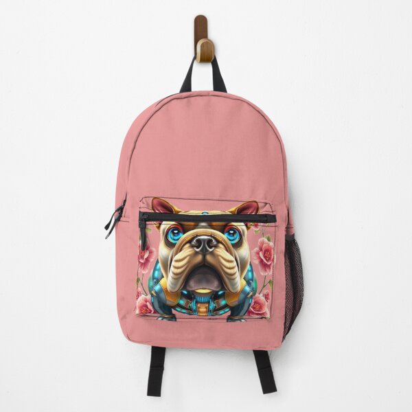 Item preview, Cute Cybernetic Bulldog with Pink Camellia Flowers | Futuristic Dog Art designed and sold by Naturalite19.