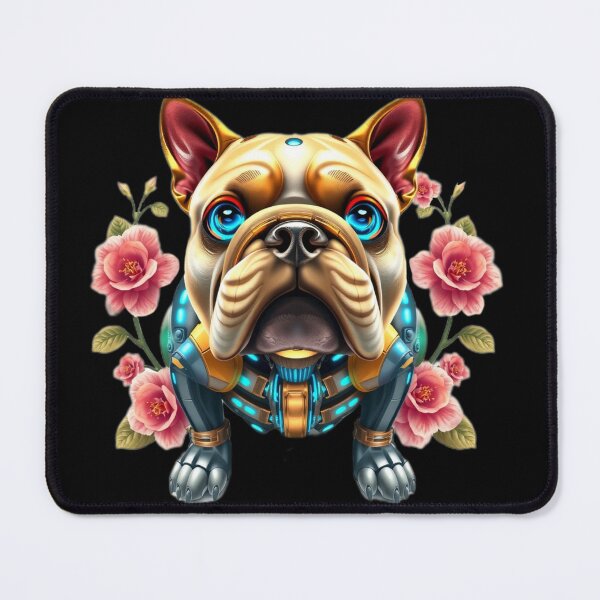Item preview, Cute Cybernetic Bulldog with Pink Camellia Flowers | Futuristic Dog Art designed and sold by Naturalite19.