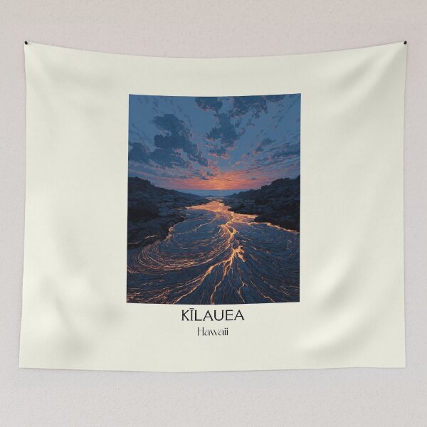 Item preview, Kilauea Volcano Lava Flow | Hawaii Twilight Art Print designed and sold by TuncGK.
