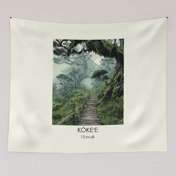 Item preview, Kokee Kauai Misty Forest Trail | Hawaii Hiking Art Print designed and sold by TuncGK.