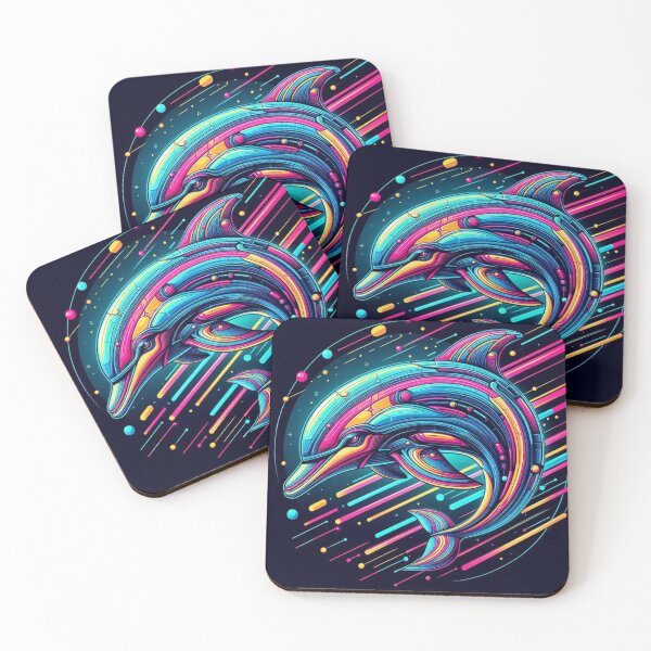 Item preview, colorful futuristic dolphin designed and sold by Dogandesighn.