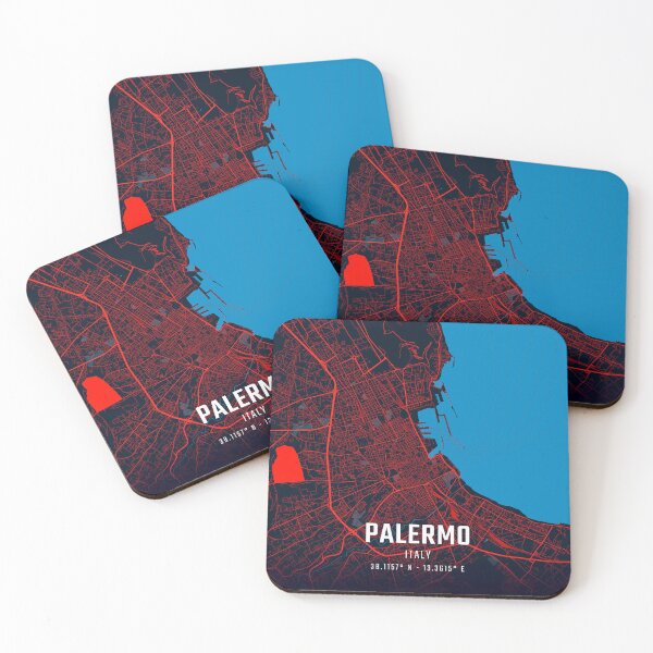 Item preview, Palermo Red & Blue Minimalist Map designed and sold by HomeLivingCo.