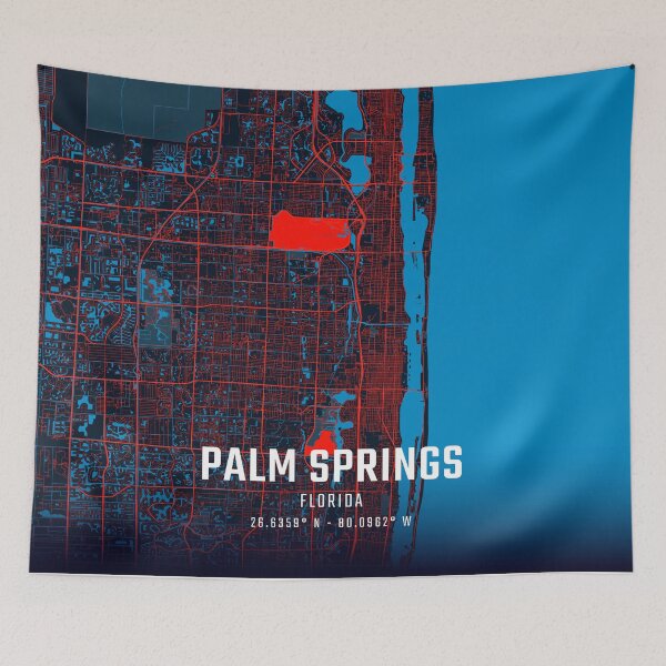 Item preview, Palm Springs Red & Blue Minimalist Map designed and sold by HomeLivingCo.