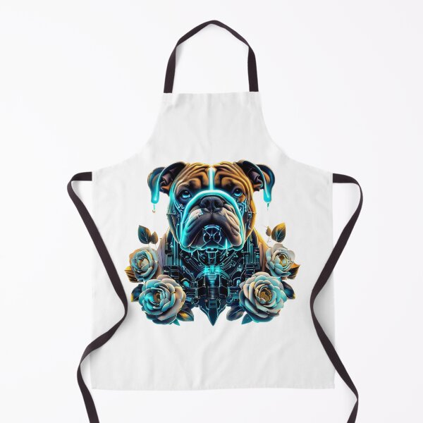 Item preview, Bulldog with Blue Neon Circuits and White Camellia Flowers | Futuristic Dog Art designed and sold by Naturalite19.
