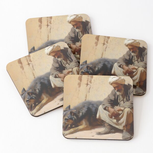 Item preview, Old Man And His Dog Painting, Vintage Shepherd Painting, Man & Dog Print, Vintage Farmhouse Decor, Middle Eastern Painting designed and sold by SavageVision.