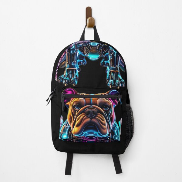 Item preview, Cyber Bulldog with Blue Neon Circuits and Soft Pink Camellia Flowers | Futuristic Dog Design designed and sold by Naturalite19.