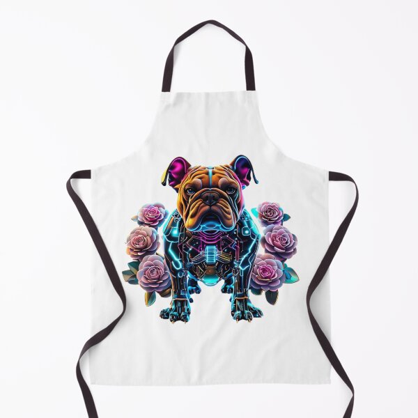 Item preview, Cyber Bulldog with Blue Neon Circuits and Soft Pink Camellia Flowers | Futuristic Dog Design designed and sold by Naturalite19.