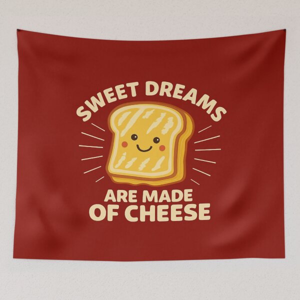 Item preview, Sweet Dreams Are Made Of Cheese: Adorable Toast Slice Cartoon On Red Background designed and sold by Rue Market.