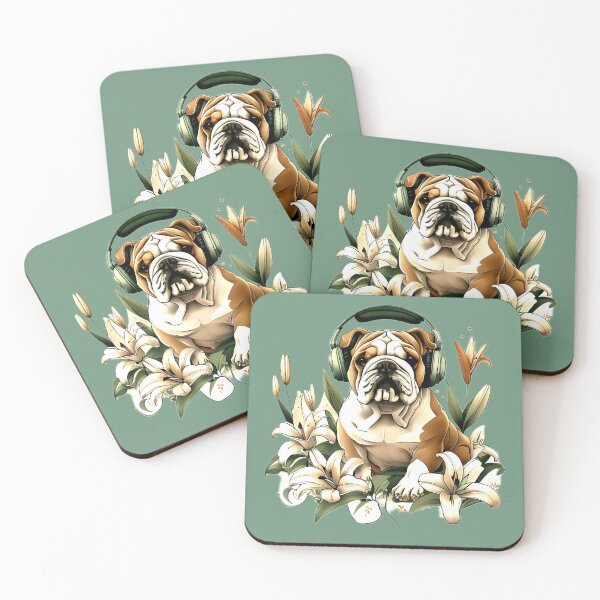 Item preview, Bulldog Listening to Music with White Lilies | Soft Pastel Dog Art designed and sold by Naturalite19.