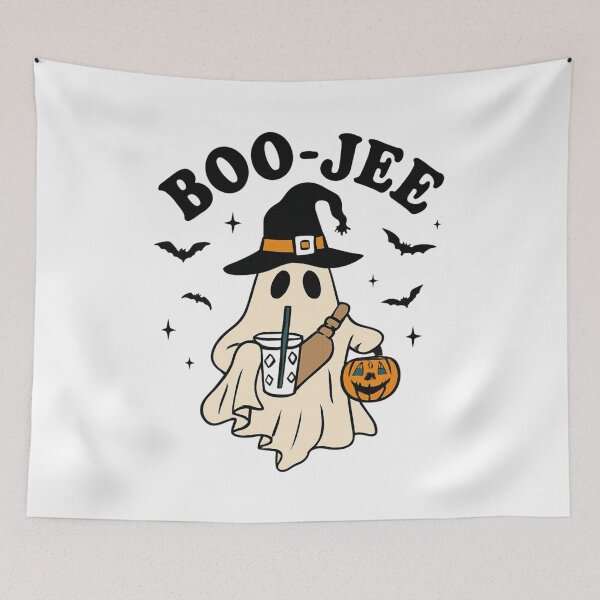 Item preview, Boo-Jee Ghost In Witch Hat With Drink And Pumpkin Bucket For Halloween designed and sold by Rue Market.