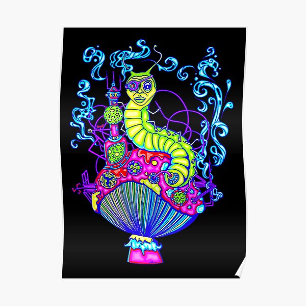 Hooka Smoking Caterpillar Glow Poster