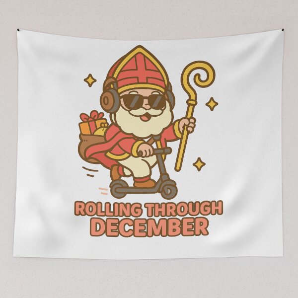 Item preview, Rolling Through December – Kawaii Sinterklaas op Step Illustratie designed and sold by snoezelstudio.