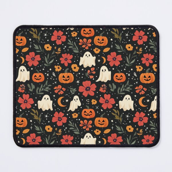 Item preview, Halloween Night Pattern With Ghosts, Pumpkins, Flowers, And Stars On Dark Background designed and sold by Rue Market.