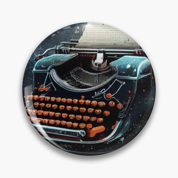 Item preview, Hand-drawn comic retro typewriter. Dark background in art retro-futuristic style designed and sold by anytka.