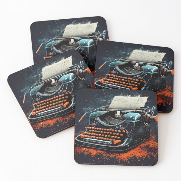 Item preview, Hand-drawn comic retro typewriter. Dark background in art retro-futuristic style designed and sold by anytka.