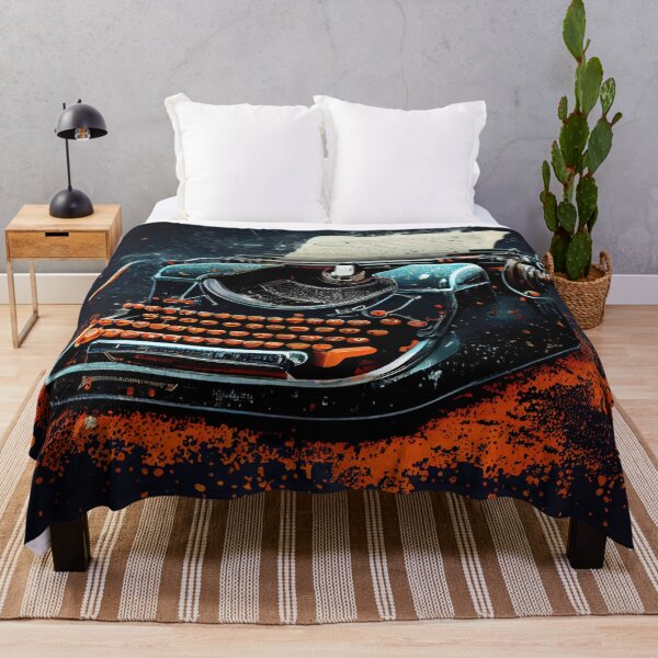 Item preview, Hand-drawn comic retro typewriter. Dark background in art retro-futuristic style designed and sold by anytka.