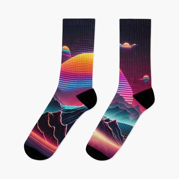 Item preview, The futuristic retro landscape of the 80s. Illustration of the sun with mountains in retro style. Suitable for the design of the 80s style designed and sold by anytka.