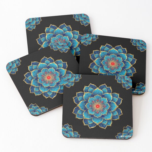 Item preview, Blue-Gold Symmetric Floral Ornament Pattern designed and sold by LuckCraftStudio.