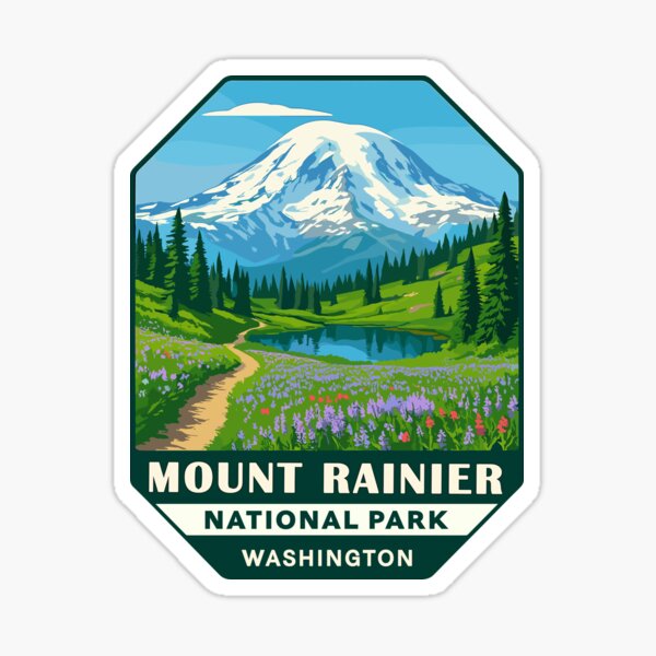 Mount Rainier National Park Retro Sticker Sticker