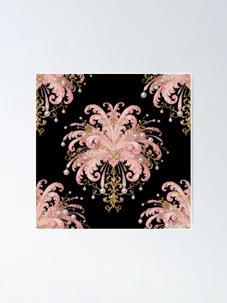 Thumbnail 1 of 3, Poster, Pink-Gold Rococo Pearl Decorative Pattern designed and sold by LuckCraftStudio.