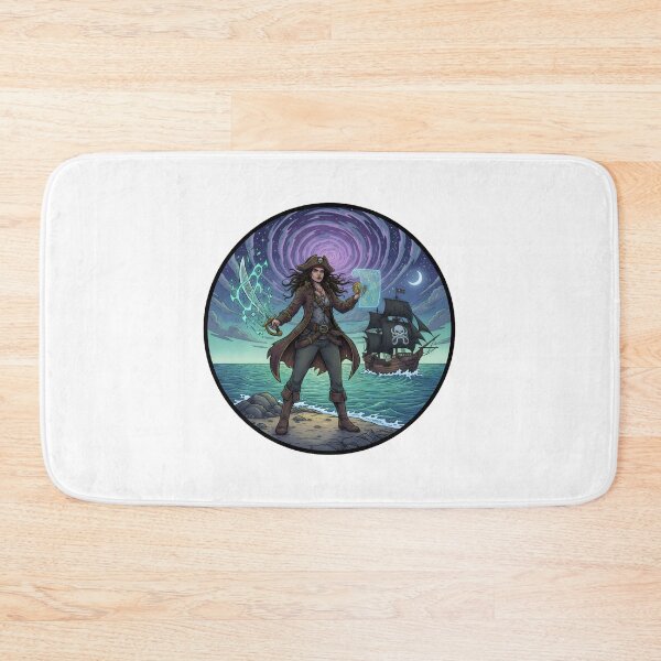Item preview, Mystic Lady Pirate with Glowing Sword and Map Under Cosmic Vortex designed and sold by NewYorkColours.