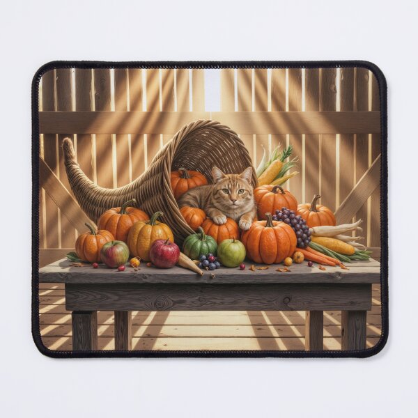 Item preview, Thanksgiving Day Ginger Cat In a Cornucopia designed and sold by Maria Dryfhout.