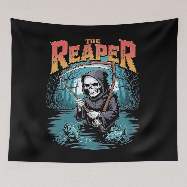 Item preview, skeleton fishing - spooky fisherman - halloween fishing - dark humor fishing - undead angler - bone fisherman - gothic fishing - creepy fishing - skull fisherman - macabre angler - ghost fish designed and sold by JansenGS.