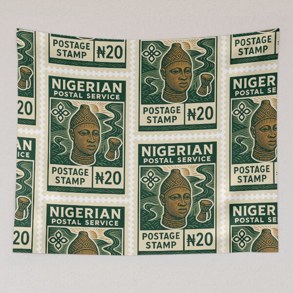 Item preview, Nigeria Vintage Postage Stamp – Benin Bronze and River Heritage Art designed and sold by Travellerz.