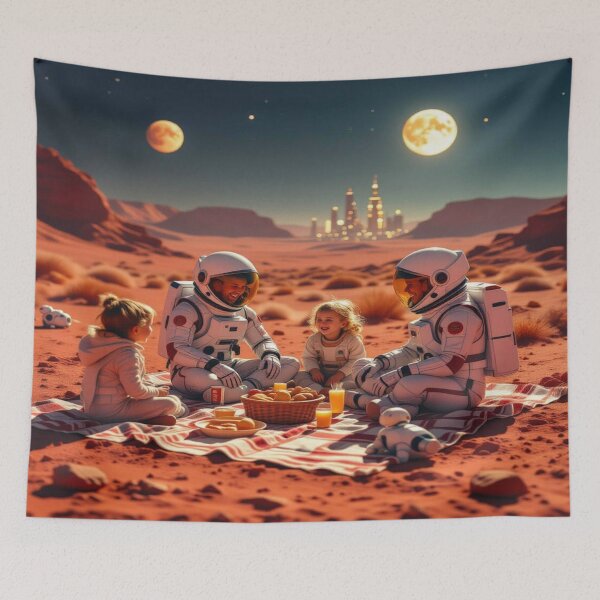 Item preview, Martian Picnic Dreams – Family, Stars & Future between Rocks, Robot & Galactic Glow designed and sold by FotoworldEdel.
