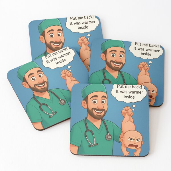 Item preview, Funny Obstetrician & Angry Baby Cartoon - "Put Me Back! designed and sold by DoctorMood.