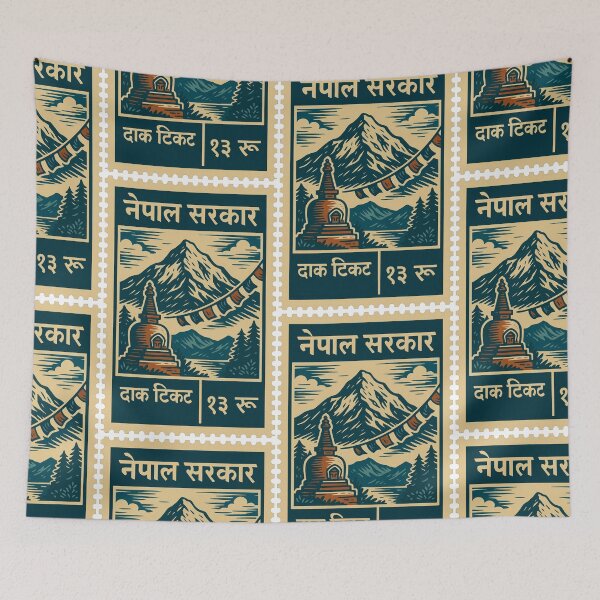 Item preview, Nepal Vintage Postage Stamp – Himalayan Stupa and Prayer Flags Art designed and sold by Travellerz.