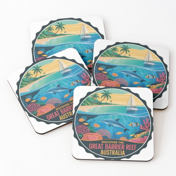 Item preview, Discover the Great Barrier Reef – Sunset Dolphin Ocean Vintage Retro Adventure Sticker & T-Shirt  designed and sold by pod24.