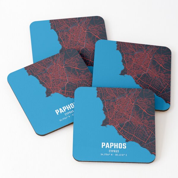 Item preview, Paphos Red & Blue Minimalist Map designed and sold by HomeLivingCo.