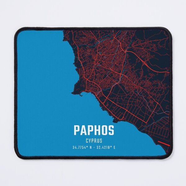 Item preview, Paphos Red & Blue Minimalist Map designed and sold by HomeLivingCo.