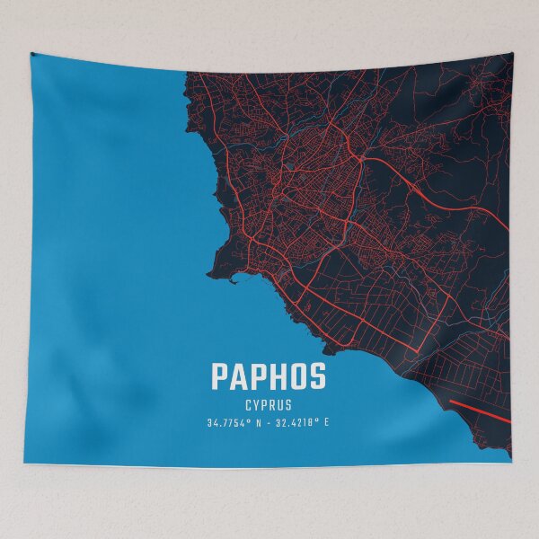 Item preview, Paphos Red & Blue Minimalist Map designed and sold by HomeLivingCo.